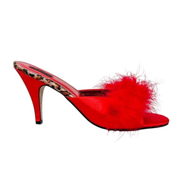 Frederick's of Hollywood Vintage Red Feather Kitten Heel Size 9-10 - Picture 1 of 9